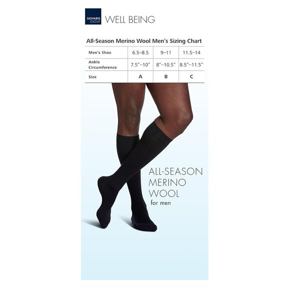 Sigvaris All-Season Merino Wool 192 Men's 15-20 mmHg Compression Calf Stockings - Picture 4 of 4